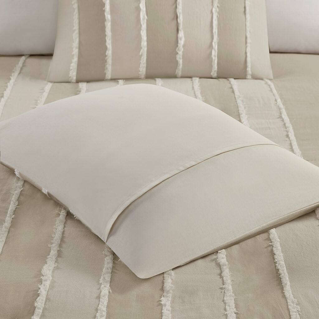 Alt View 2. Gracie Mills - Gracie Mills Ara 3 Piece Striped Cotton Duvet Cover Set - Taupe.