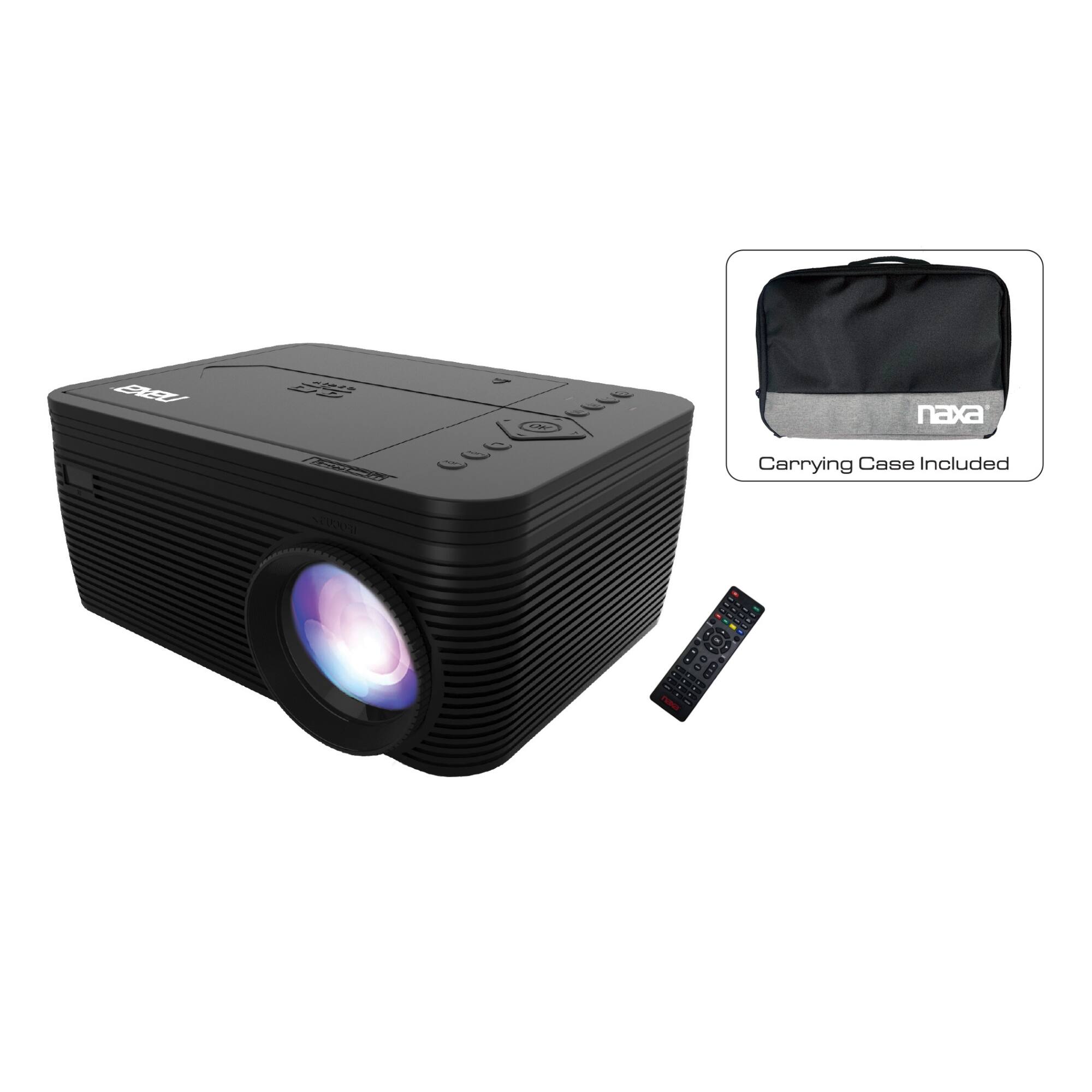 Naxa - 150" Home Theater LCD Projector & Carrying Case Combo with Built-In DVD Player - Black