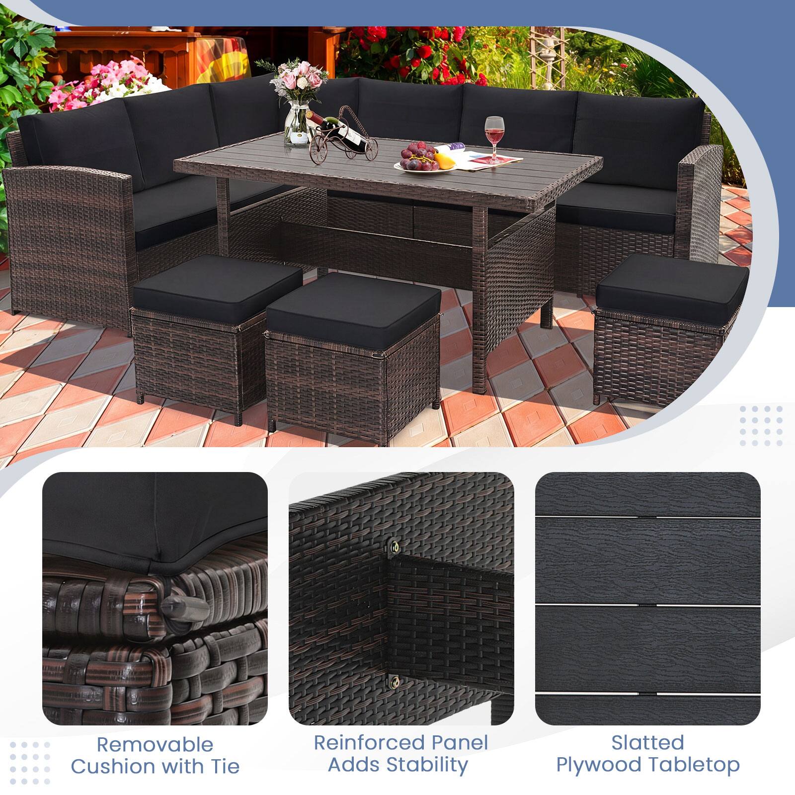 3 Removable Cushion with Tie Reinforced Panel Adds Stability Slatted Plywood Tabletop