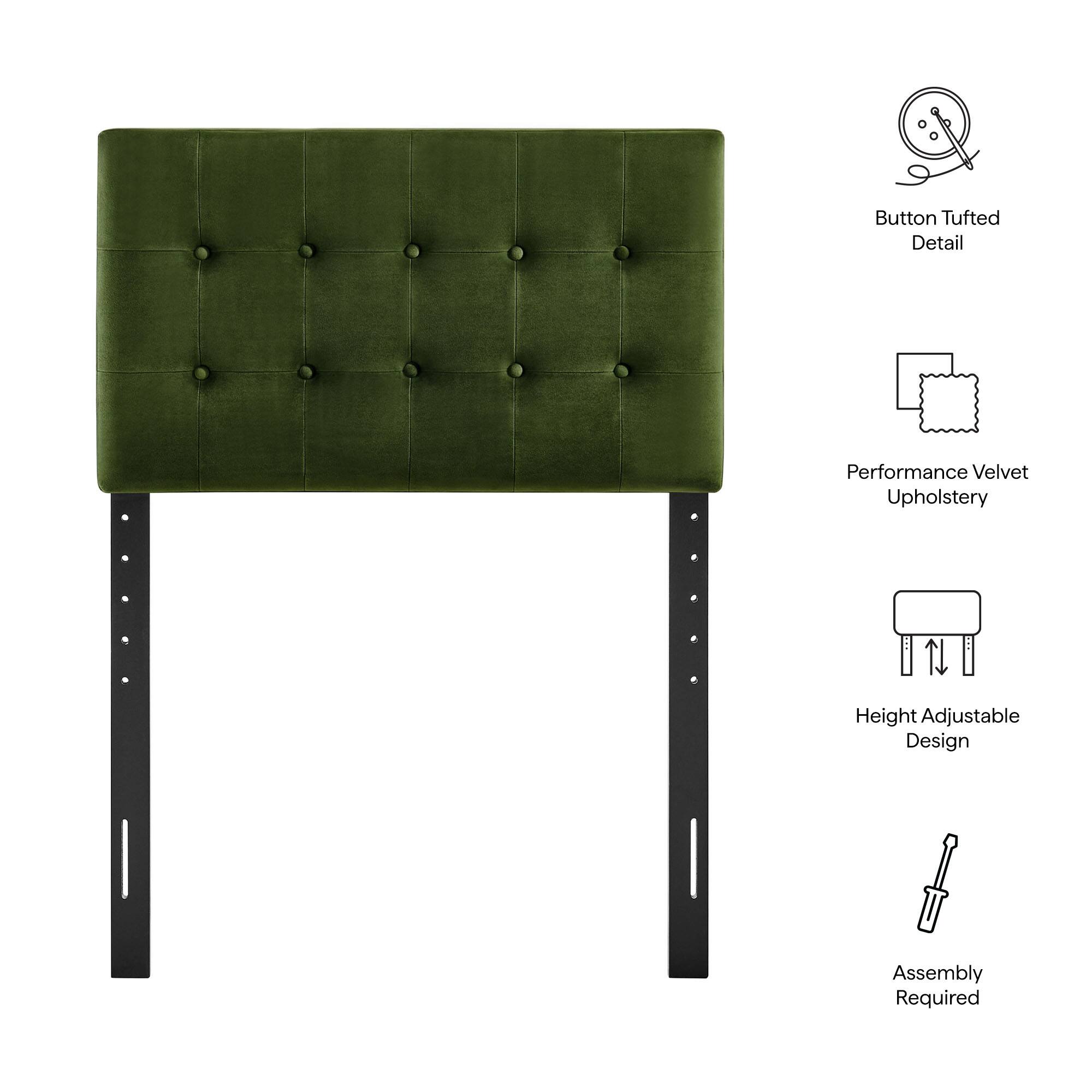 Button Tufted Detail  
Performance Velvet Upholstery  
Height Adjustable Design  
Assembly Required