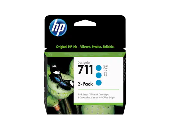 Original HP Ink - Vibrant. Precise. Reliable.
DesignJet 711 Cyan Cian
3-Pack
3 HP Bright Office Ink Cartridges
3 Cartouches d'encre HP Office Bright