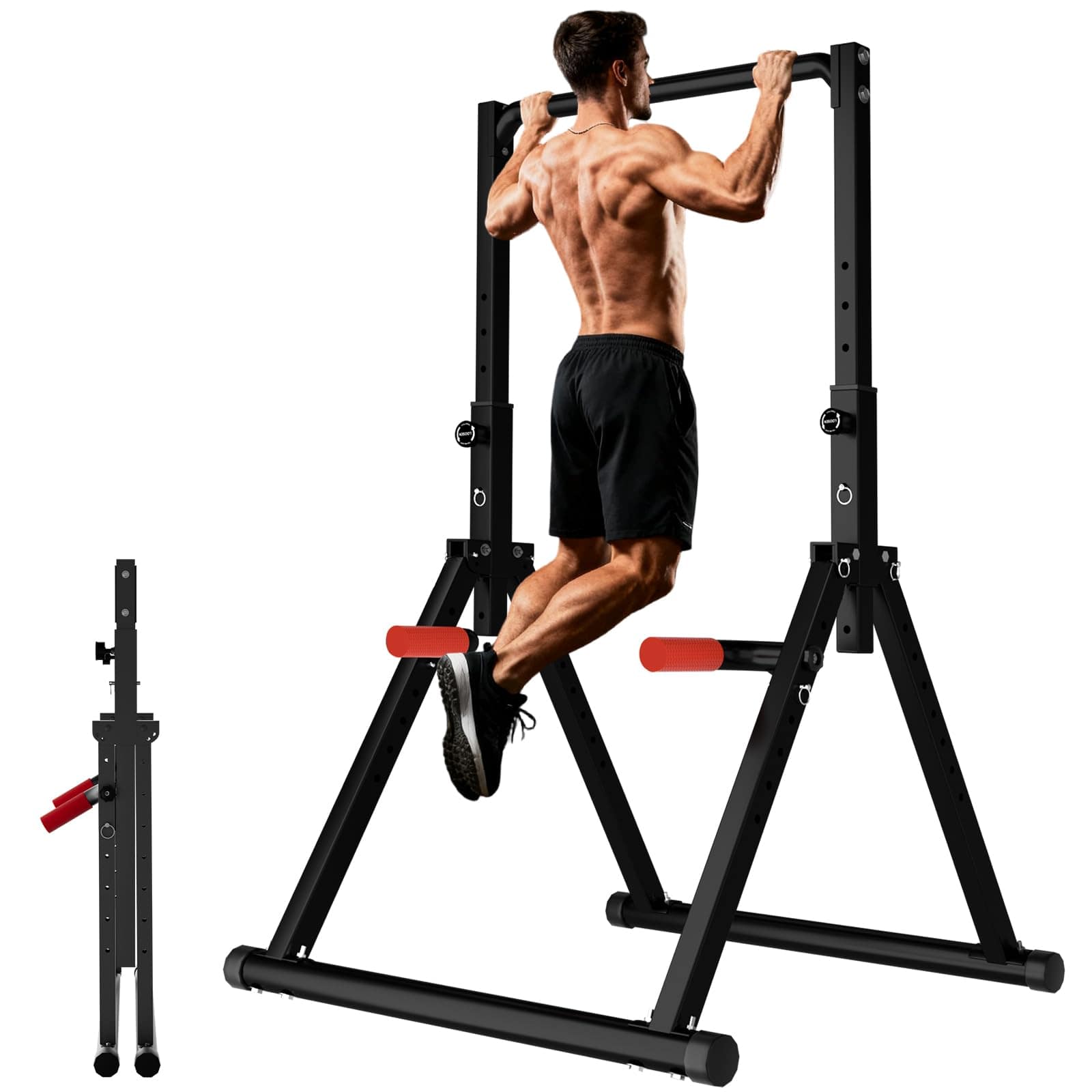 ThinkLink Electronic - Foldable Power Tower Pull Up Bar Dip Station Adjustable Multifunction Workout Gym Strength Equipment For Home - Black Style 2 - Pull Up Bar