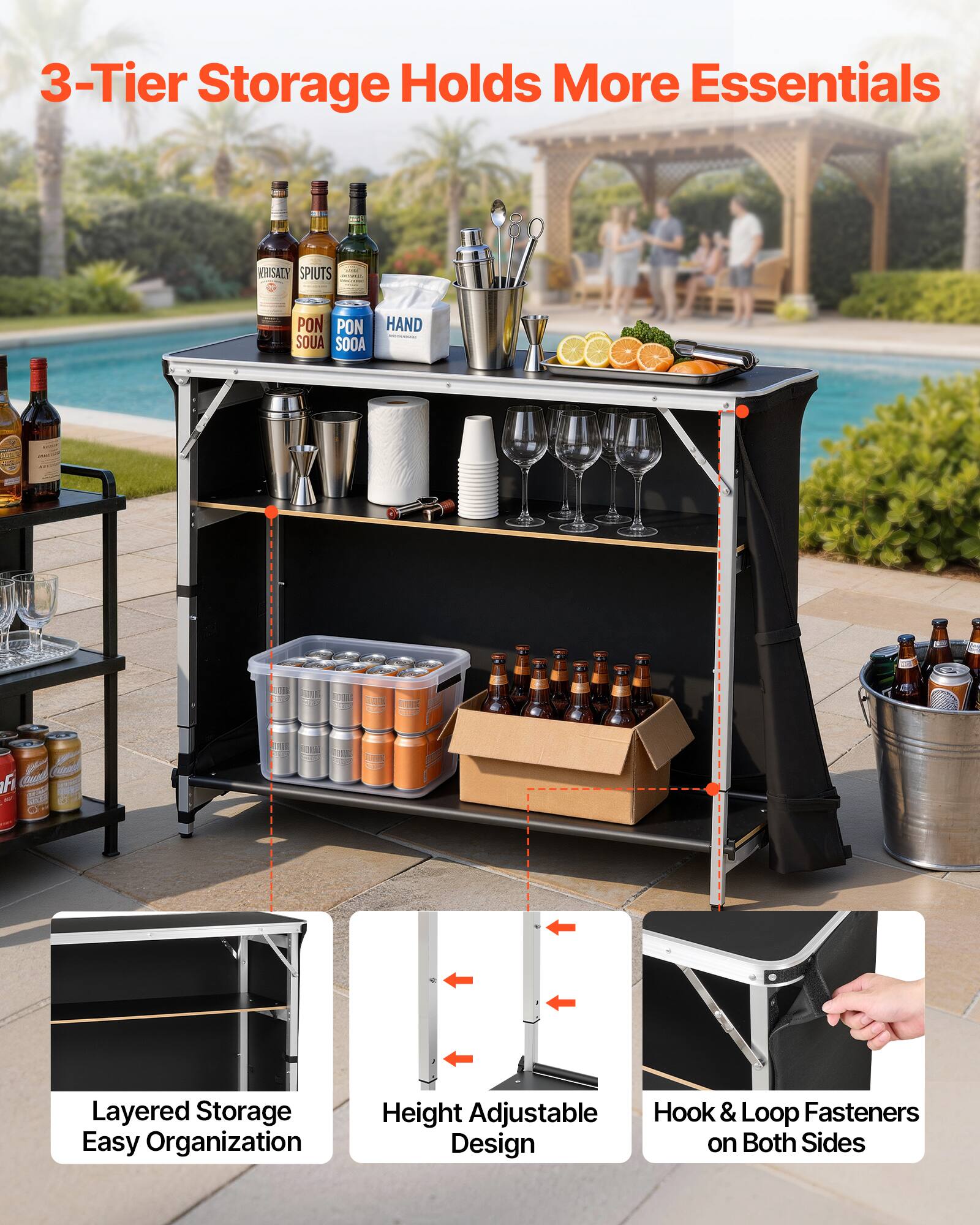 3-Tier Storage Holds More Essentials

- Layered Storage Easy Organization
- Height Adjustable Design
- Hook & Loop Fasteners on Both Sides