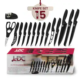 Lux Decor Collection - Stainless Steel Kitchen Knife Set Durable, Sharp Blades for Everyday Cooking - Black