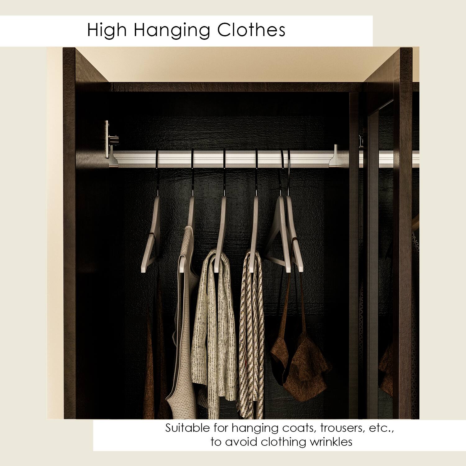 High Hanging Clothes

Suitable for hanging coats, trousers, etc., to avoid clothing wrinkles