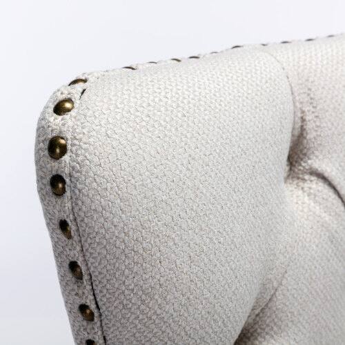 Alt View 3. LUCKY ONE - Assembled Tufted Linen Dining Chair Set of 2 with Wood Legs Nailhead Trim High Back - Beige.