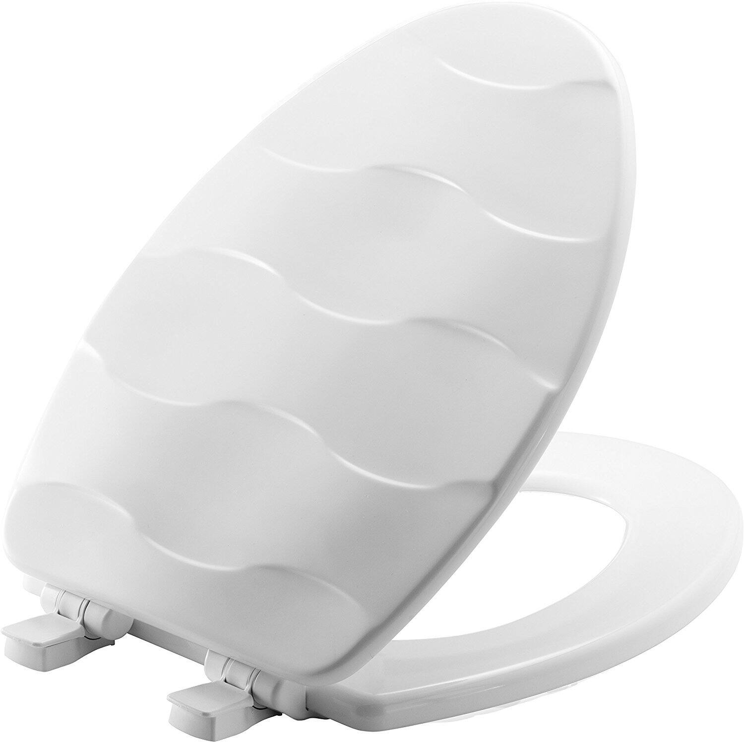 Front. Amber Sporting Goods - Mayfair Sculptured Basketweave Slow Close Toilet Seat, Easy Clean Hinges with Durable Wood Seat, Made in USA, Elongat... - White.