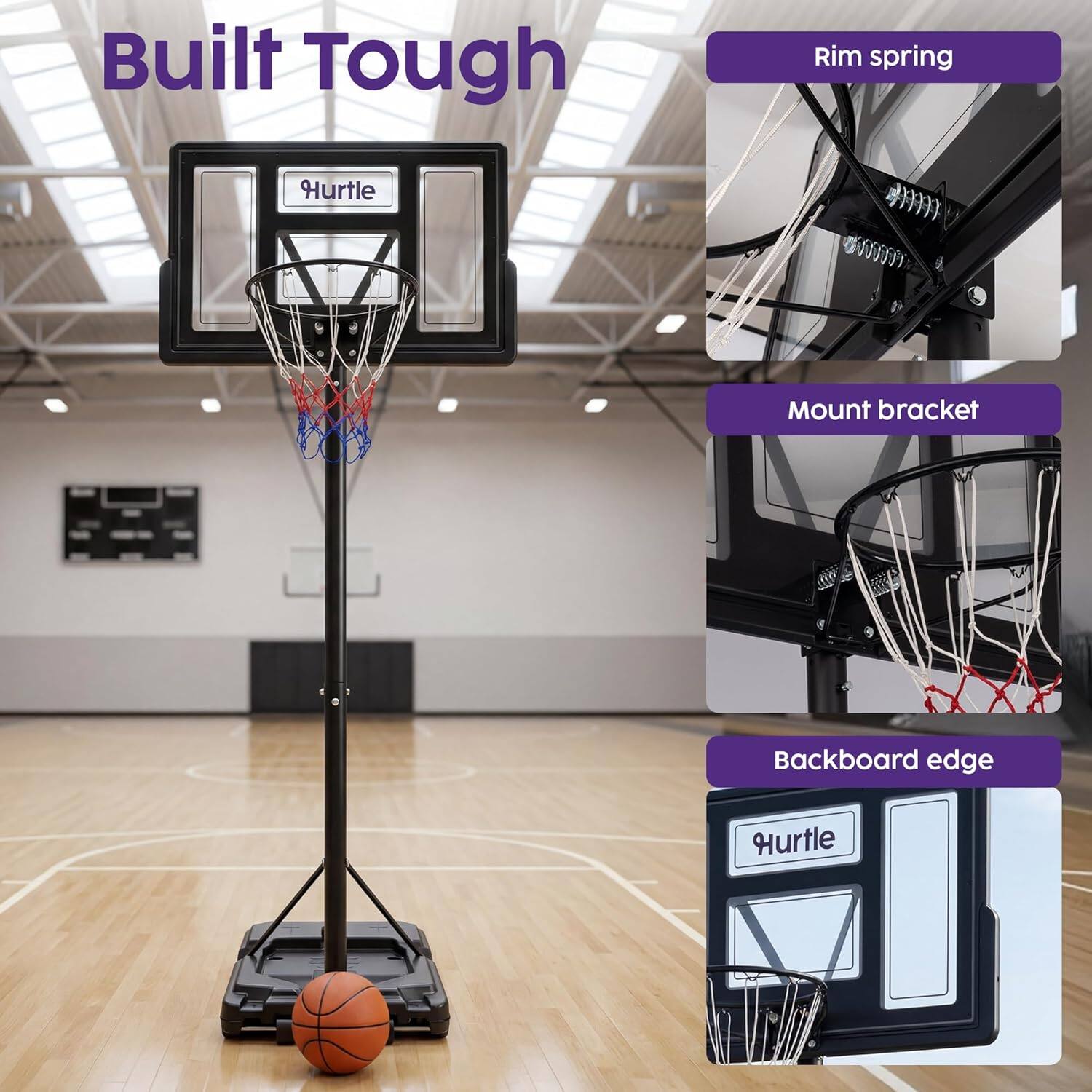 Built Tough  
Hurtle  
Rim spring  
Mount bracket  
Backboard edge