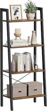 Songmics Home - 4-Tier Ladder Shelf Industrial Style Storage Rack in Rustic and Ink Black - Brown
