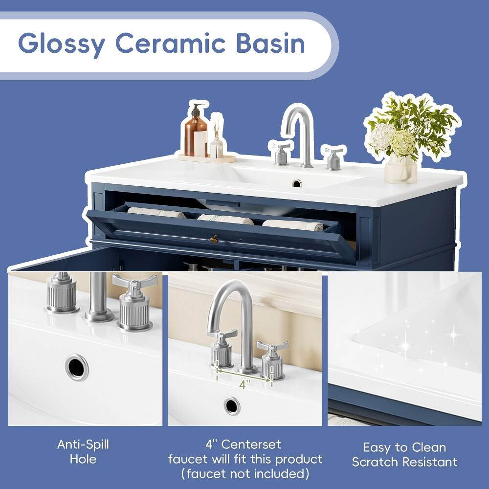 Glossy Ceramic Basin

- Anti-Spill Hole
- 4" Centerset faucet will fit this product (faucet not included)
- Easy to Clean Scratch Resistant