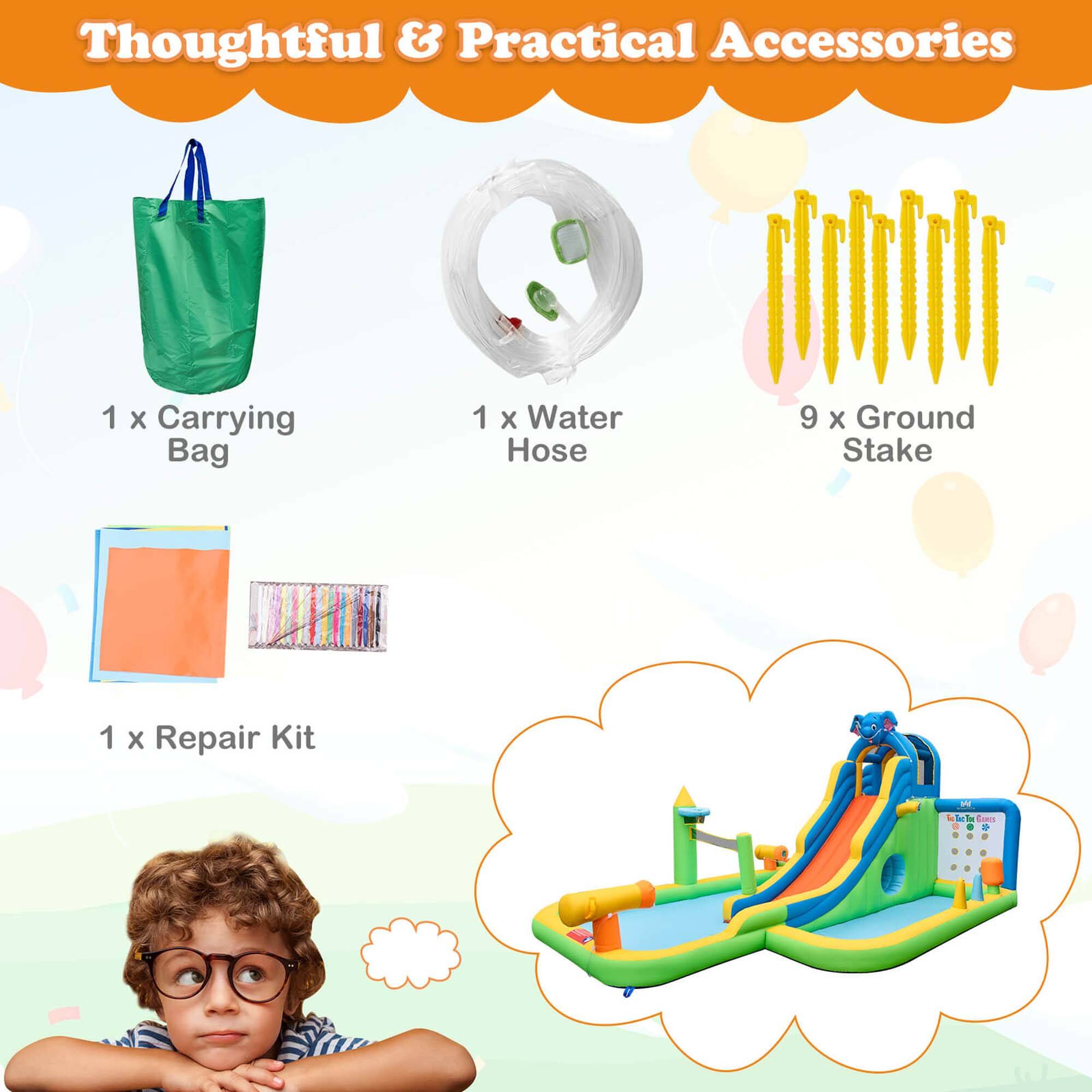 Thoughtful & Practical Accessories:

1. Carrying Bag
2. Water Hose
3. Ground Stake (9 pieces)
4. Repair Kit (1 piece)