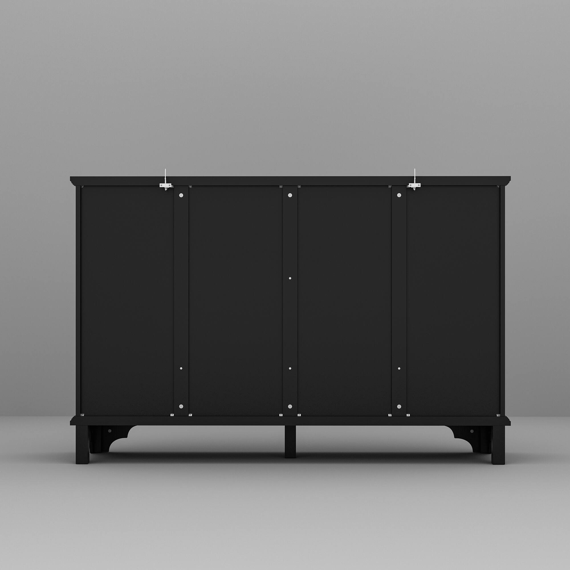 Back. Famapy - Famapy Retro Storage Cabinet - Ornate Gold Accents, Glass Doors & Drawers for Home Display - Black.