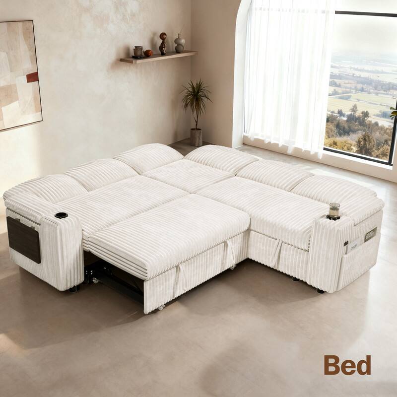 Alt View 2. Dyonery - Dyonery 85 "Modular sofa, with pull-out bed, 5-seat sofa, adjustable backrest, with storage, tool-free assembly - Beige.