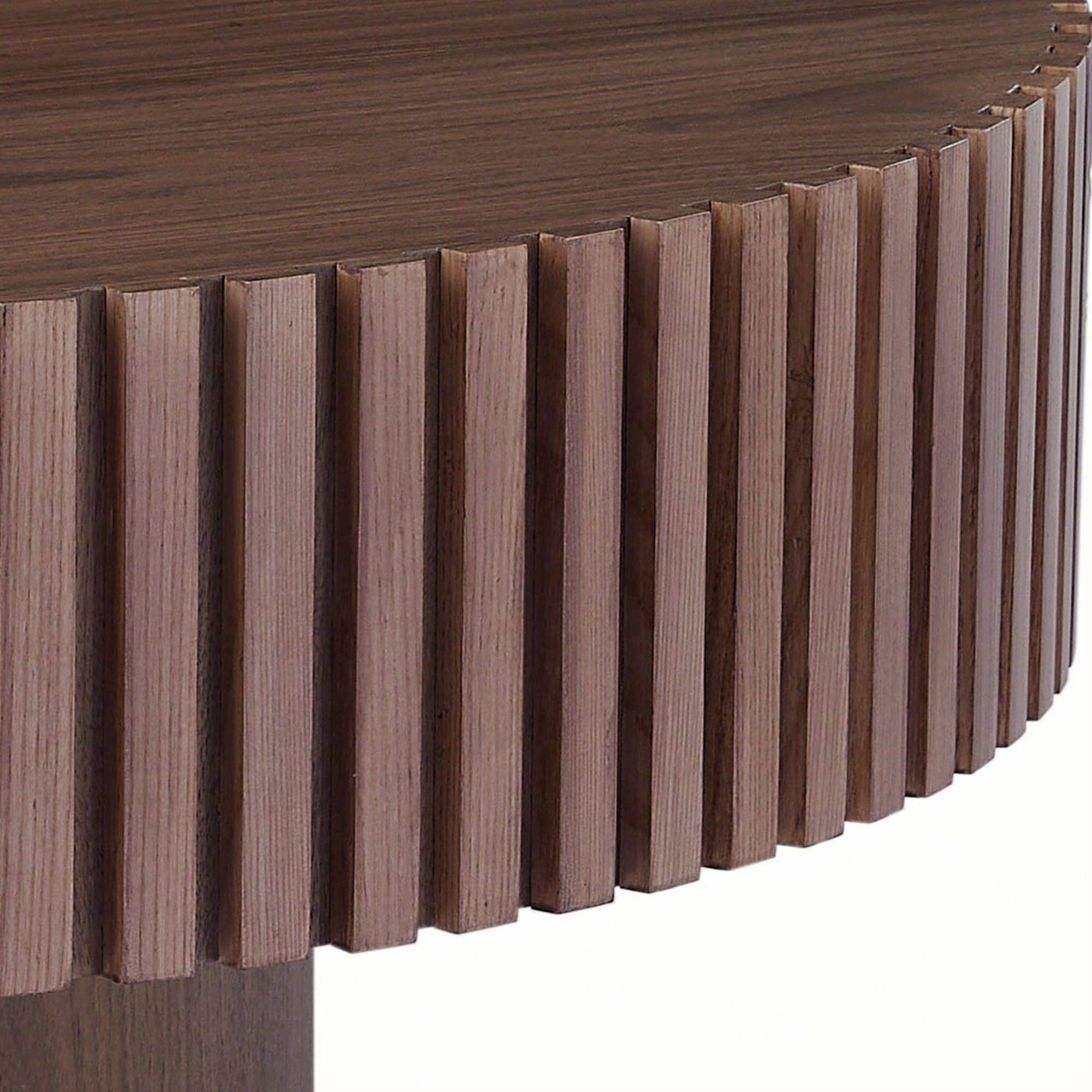 Alt View 3. Trinkets Crazed - 31.49" Round Coffee Table Wood, Circle Coffee Table,Drum Fluted Coffee Accent End Side Center Table - Walnut.