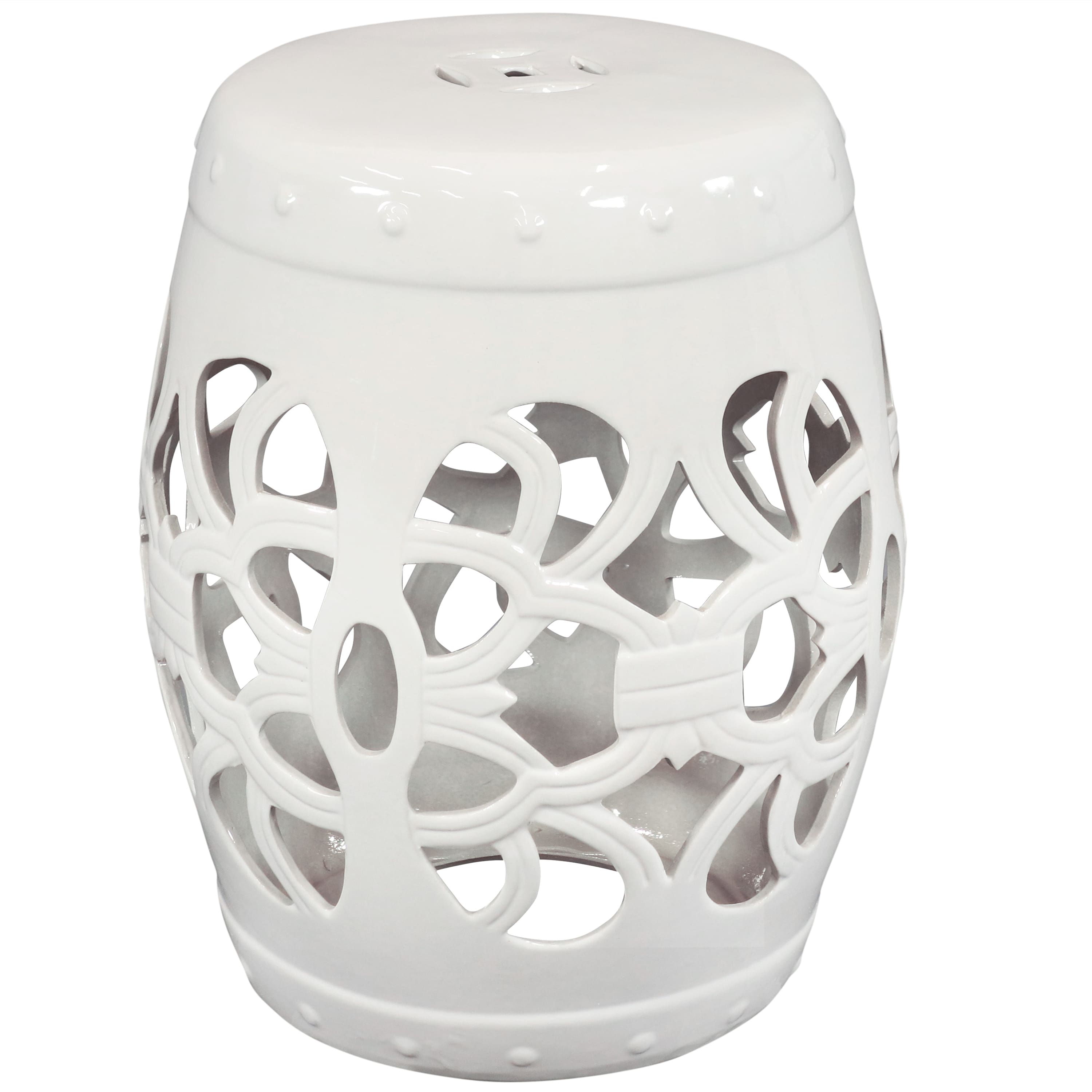 Sunnydaze - 18 in Knotted Quatrefoil Ceramic Glaze Garden Stool - White