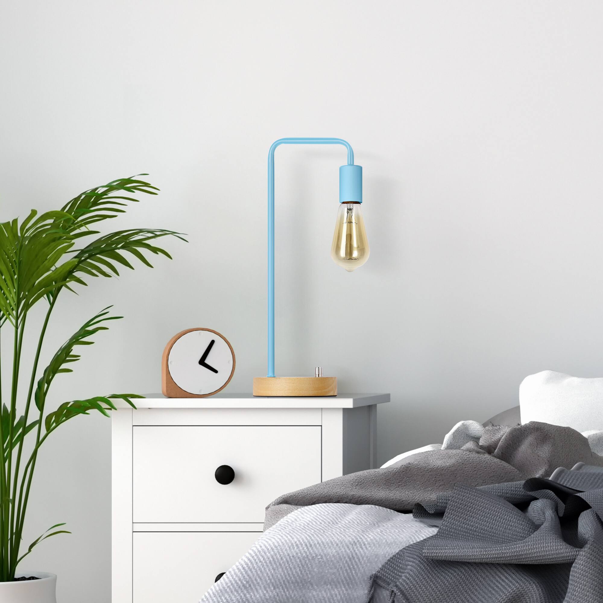 Alt View 2. Oumilen - Industrial Table Lamp Blue Desk Lamps Wooden Night Light for Girls Room Bedroom.