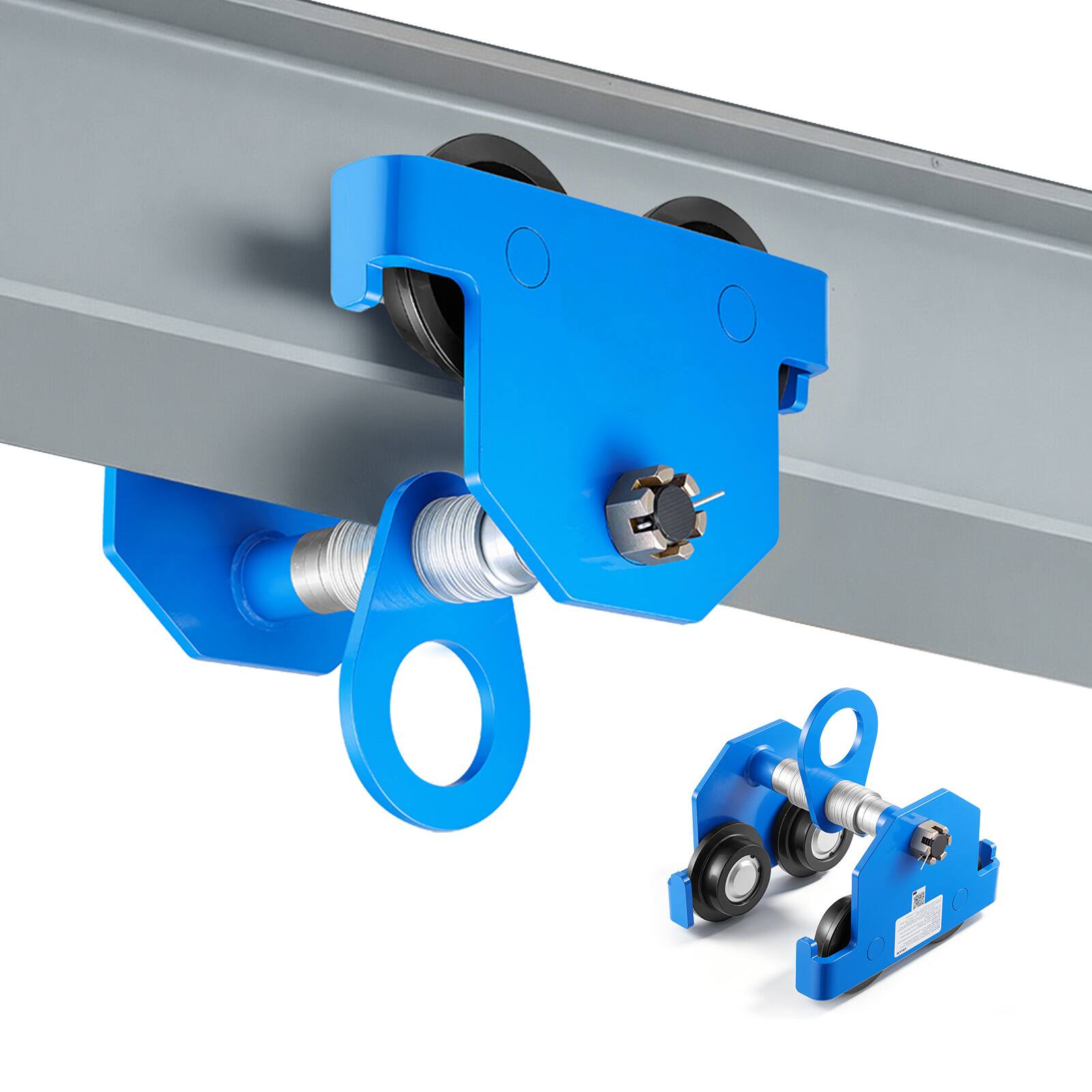 Front. VEVOR - Manual Trolley, 6600 lbs/3 Ton Load Capacity, Push Beam Trolley with Dual Wheels,Adjustable for I-Beam Flange Width 2.5" - Blue.