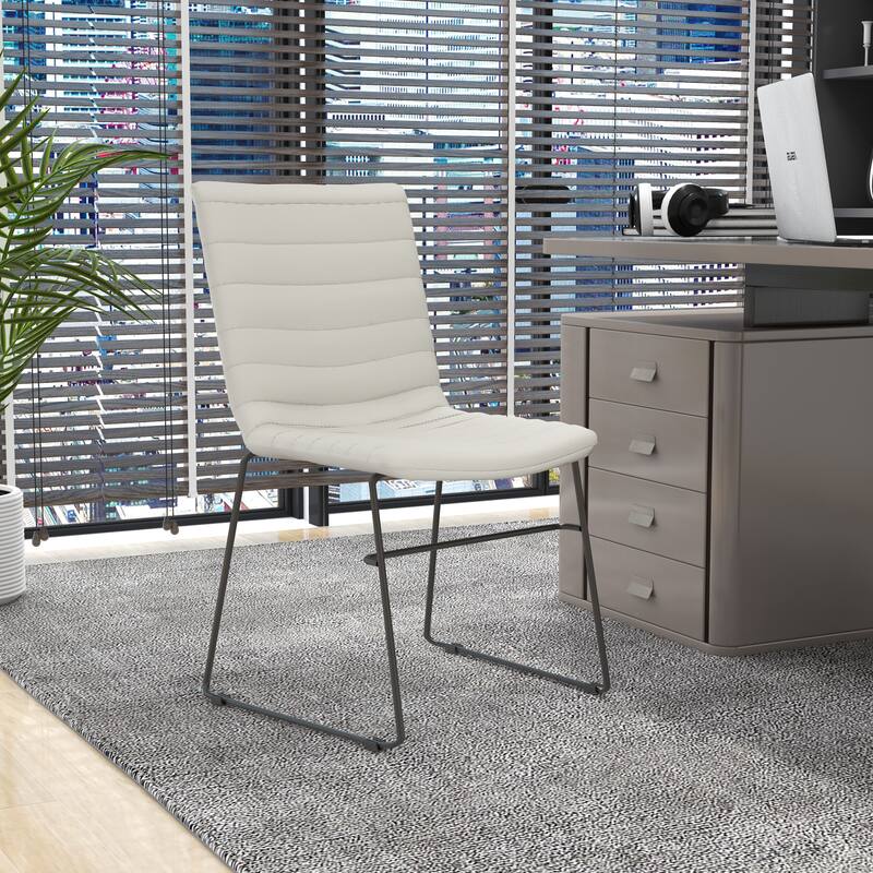 Left. LeisureMod - Zylar Office Guest Chair with PU Leather, Foam Cushion & Stainless Steel Base - Tan.