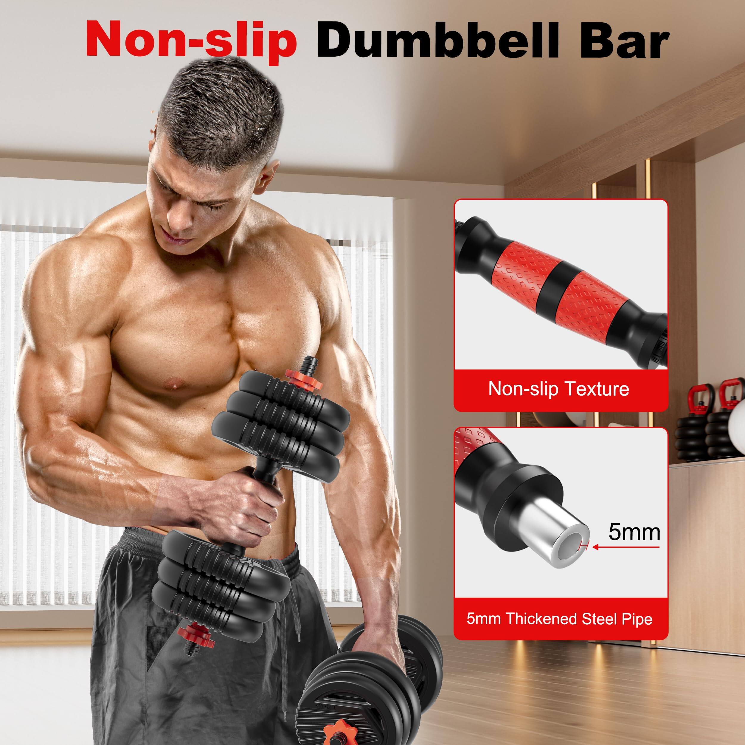 Non-slip Dumbbell Bar

Non-slip Texture

5mm Thickened Steel Pipe