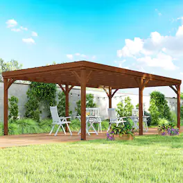 Outsunny - 12' x 20' Outdoor Pergola, Wood Gazebo Grape Trellis with Concrete Anchors for Climbing Plant Support - Brown