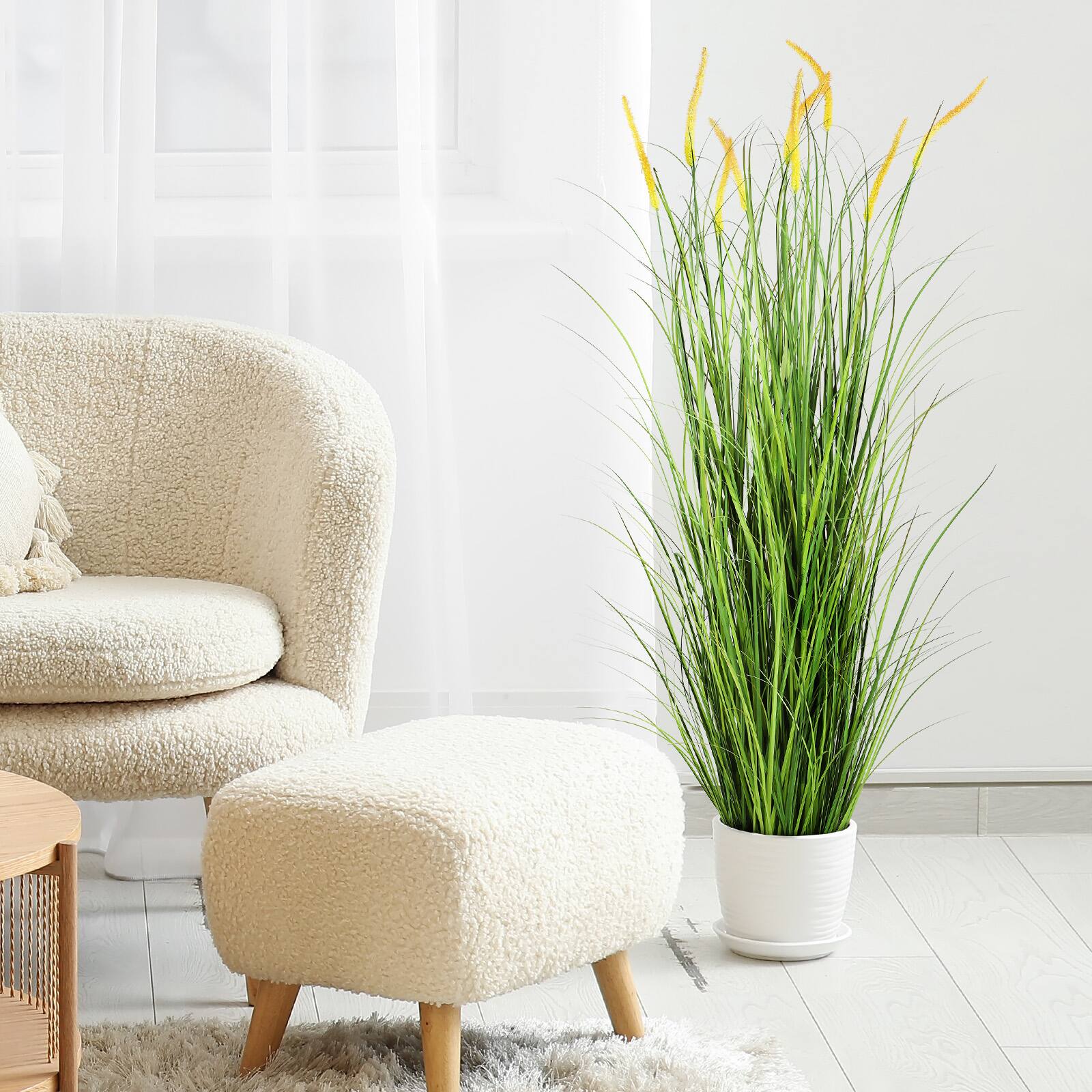 Alt View 4. Oumilen - 5ft Artificial Ornamental Grass 2-Pack, Faux Foxtail Grass Plant with Pots UV Resistant Fake Greenery Indoor Outdoor - Green.