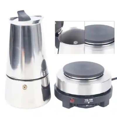 Home Collection Electric Moka Pot Espresso Maker – 9-Cup Stainless Steel Greca Coffee Maker, Automatic Stovetop Espresso Machine 110V Silver