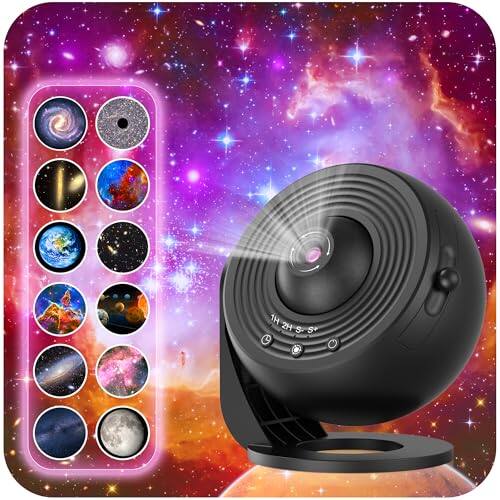 The Best Inks - Galaxy Projector For Bedroom Hd Image Star Light Adjustable Knob 13 Film Discs Planetarium 360° Rotating 1/2h Timer - Deep Black