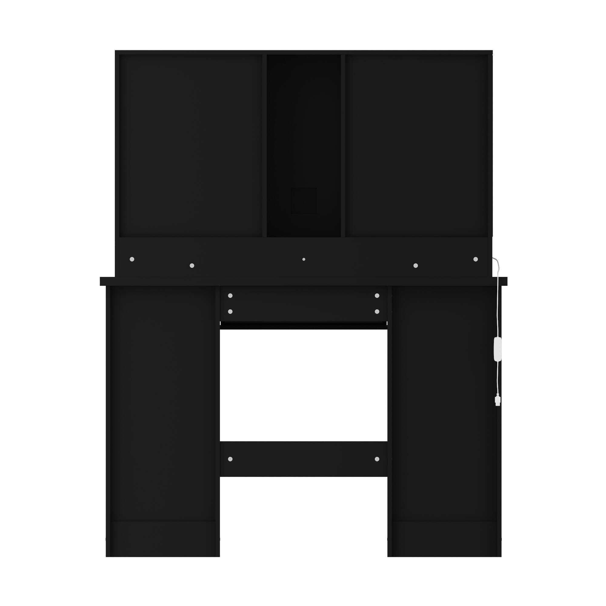 Back. Famapy - Luxe Illuminated Vanity Set w/3-Way Lighting | Silent-Drawer Organization, Eco-Smart Makeup Studio - Black.