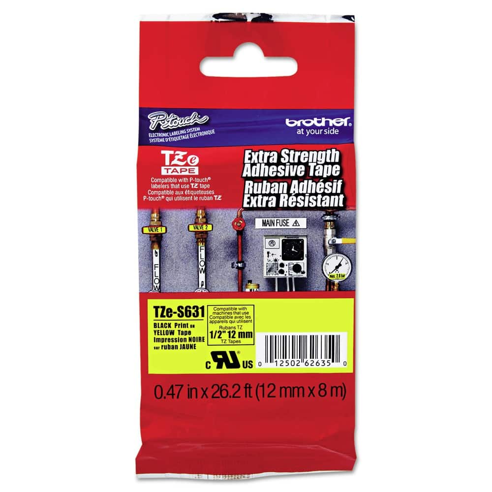 Brother - P-Touch TZES631 0.47 in. x 26.2 ft. TZe Standard Adhesive Laminated Labeling Tape - Black on - Yellow