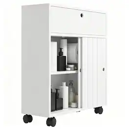 Kleankin - Paper Cabinet, Slim Bathroom Cabinet with 4 Rolling Wheels, Small Bathroom Storage Cabinet with Paper Holes - White