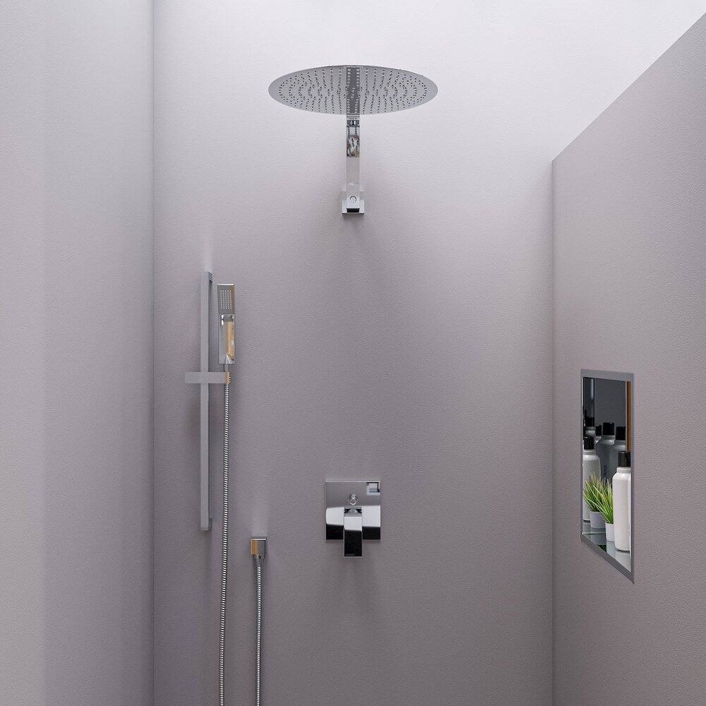 Back. Alfi - Polished Chrome 12" Square Raised Wall Mounted Shower Arm - Polished Chrome.