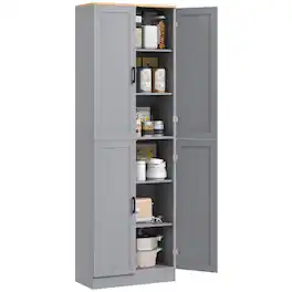 Homcom - Kitchen Pantry, 4-Door Kitchen Pantry Cabinet with Adjustable Shelves and Doors - Gray