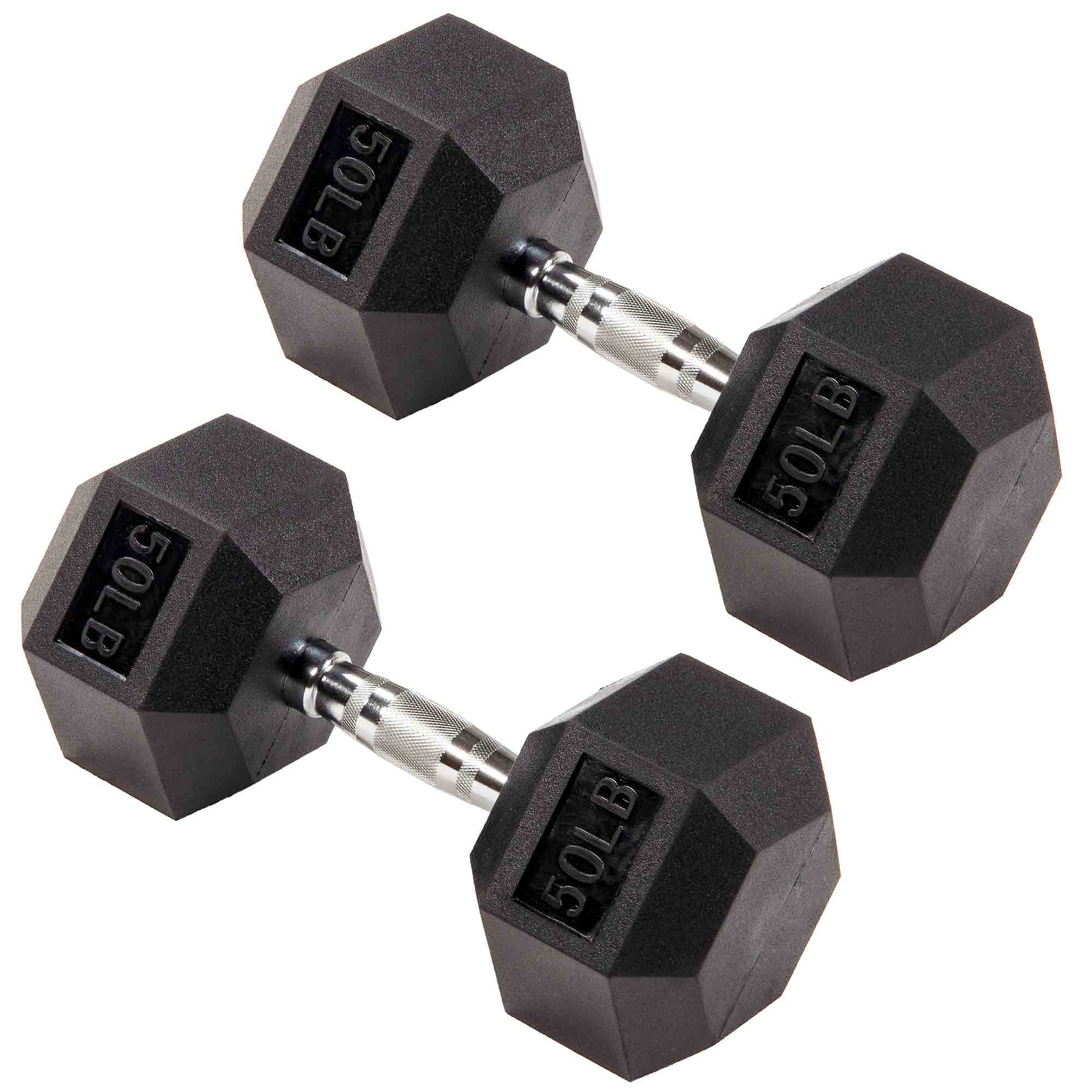 Signature Fitness - Hex Dumbbells Strength Training Workout Equipment Set, 50 lbs - Black
