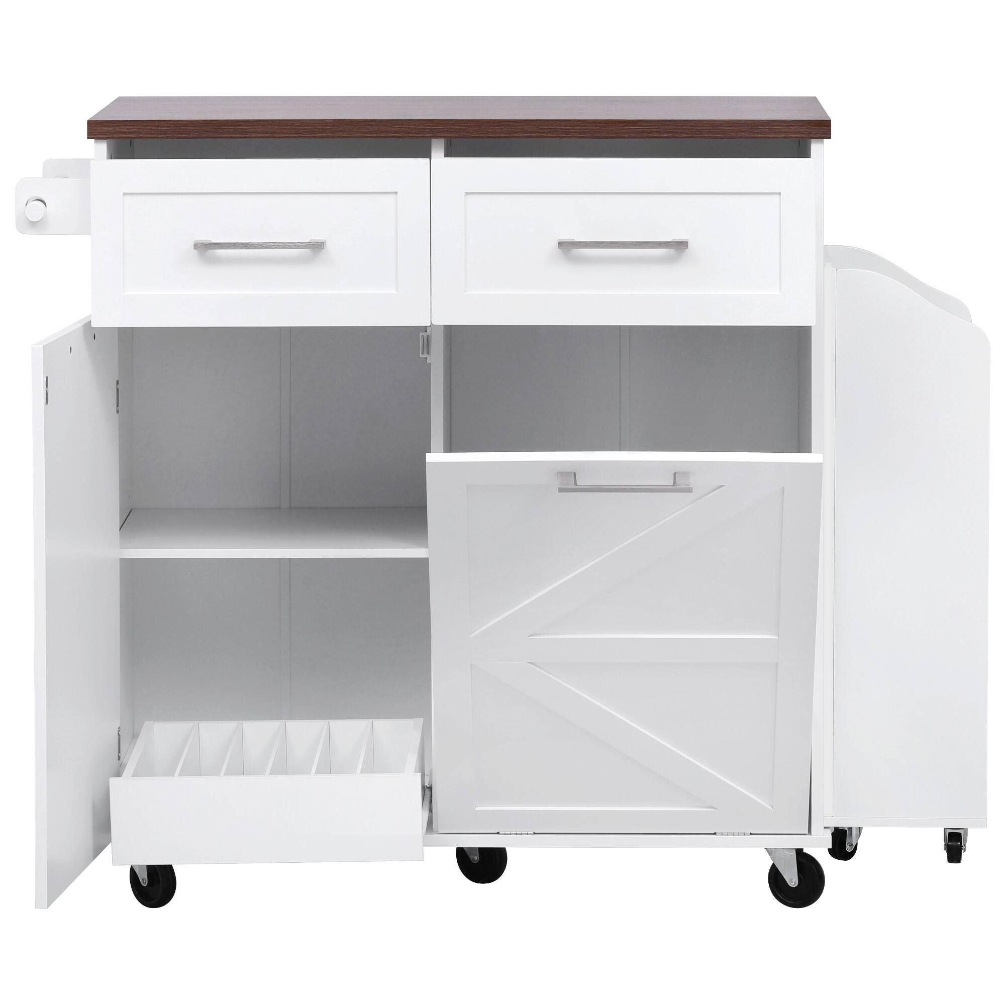 Alt View 8. PexFix - 47.2" Farmhouse Kitchen Island with Drop Leaf - Rolling Storage Cart with 2 Drawers, Side Racks & Towel Rack - White.