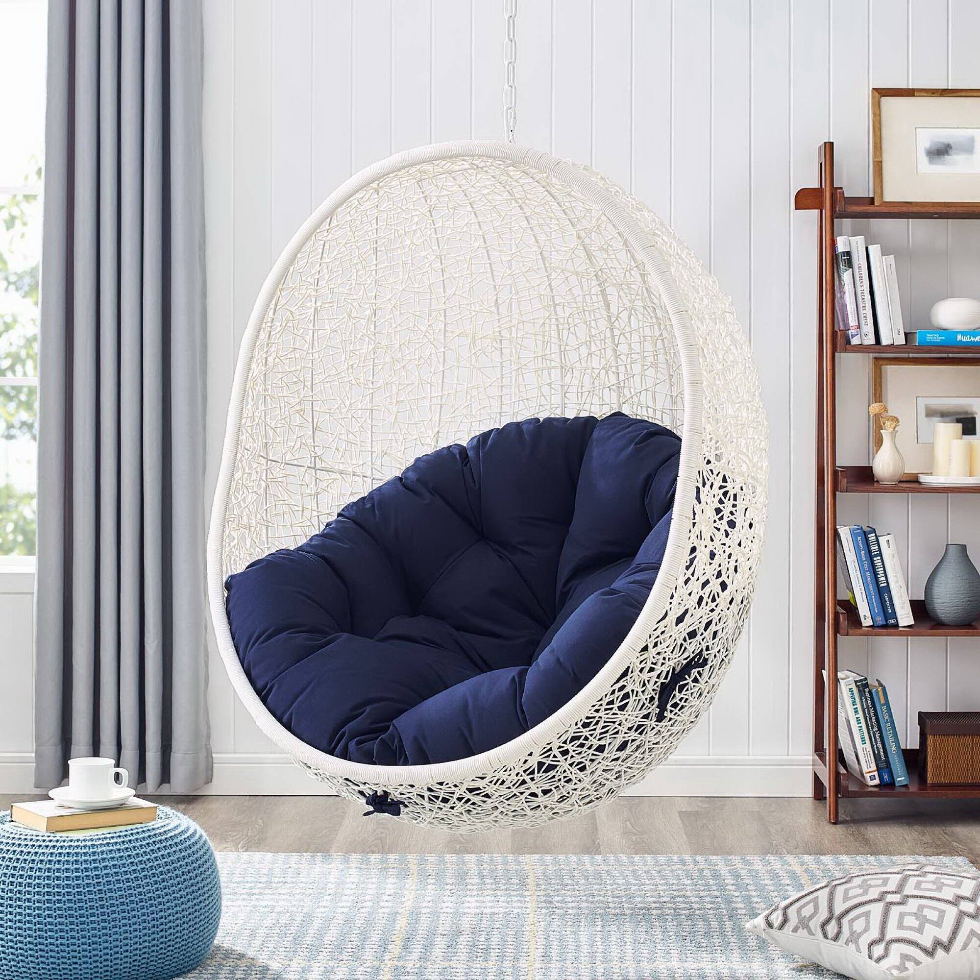 Alt View 3. Modway - Hide Outdoor Patio Sunbrella® Swing Chair With Stand by Modway - White Navy.