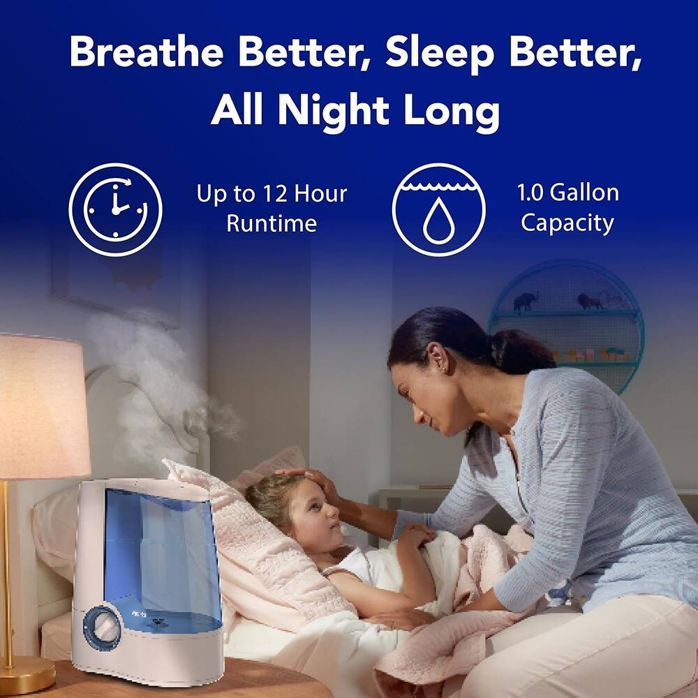 Breathe Better, Sleep Better, All Night Long

- Up to 12 Hour Runtime
- 1.0 Gallon Capacity