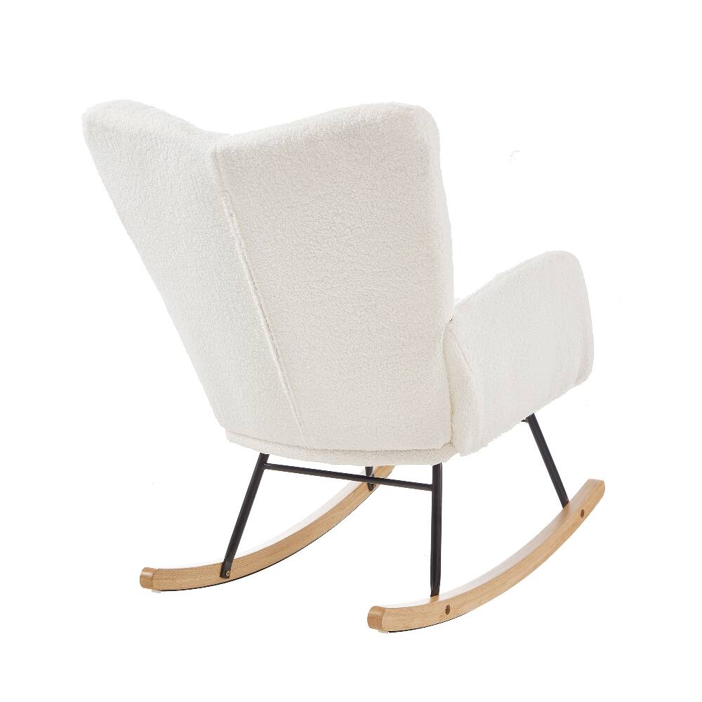 Alt View 4. Loheer - Loheer Ivory White Teddy Fabric Rocking Chair Tufted Upholstered Glider Chair with Metal Frame for Living Room Nursery - Ivory White.