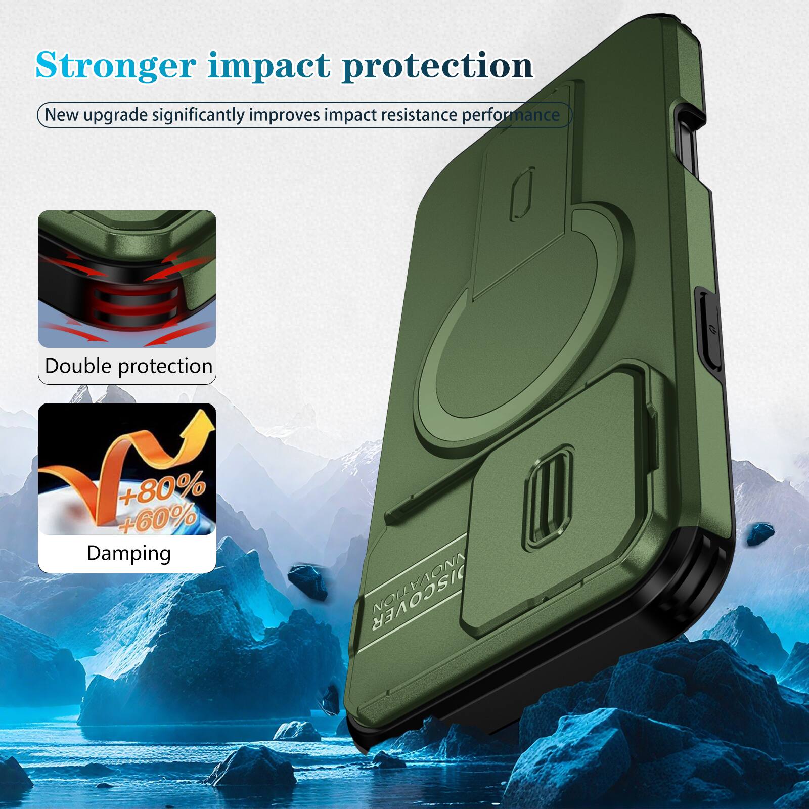 Stronger impact protection  
New upgrade significantly improves impact resistance performance  
Double protection  
+80% +60% Damping  
EAONN DISCOVERY