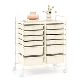 Gymax - 12-Drawer Rolling Storage Cart w/ 2 Sizes Plastic Drawers - White