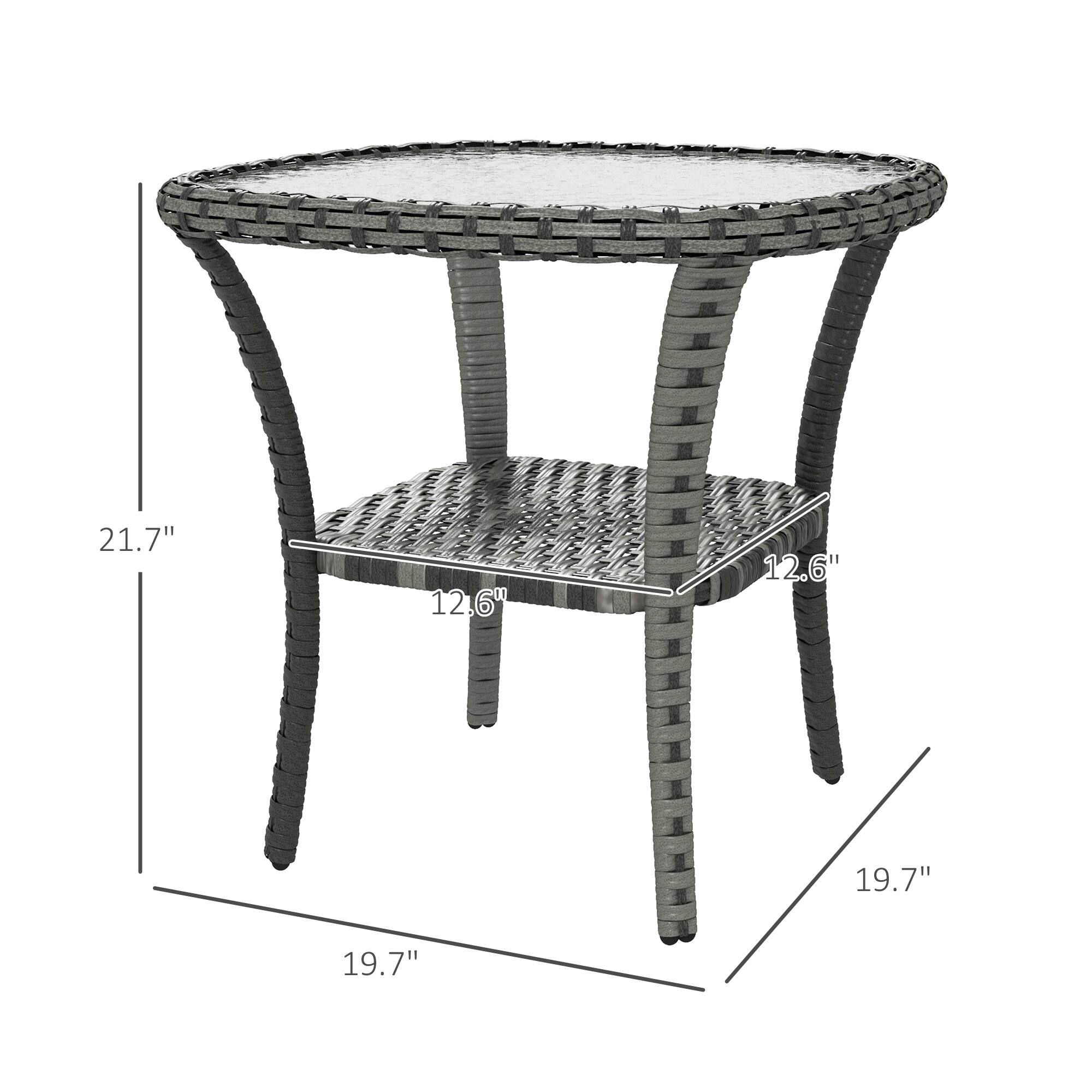 The dimensions of the table are as follows:

- Height: 21.7"
- Width: 19.7"
- Depth: 19.7"
- Leg width: 12.6"