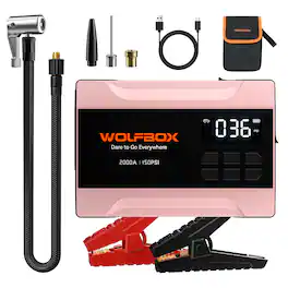 WOLFBOX - 2000A Jump Starter with Air Compressor,37Wh Car Battery Booster Portable(up to 5L Gas Engine) with 150PSI Tire Inflator,