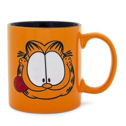 Front. Silver Buffalo - Garfield Tongue Out Wax-Resist Ceramic Mug | Holds 20 Ounces - Orange.