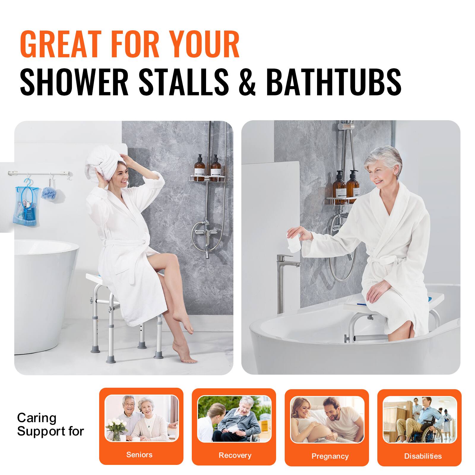 GREAT FOR YOUR SHOWER STALLS & BATHTUBS

Caring Support for Seniors, Recovery, Pregnancy, Disabilities