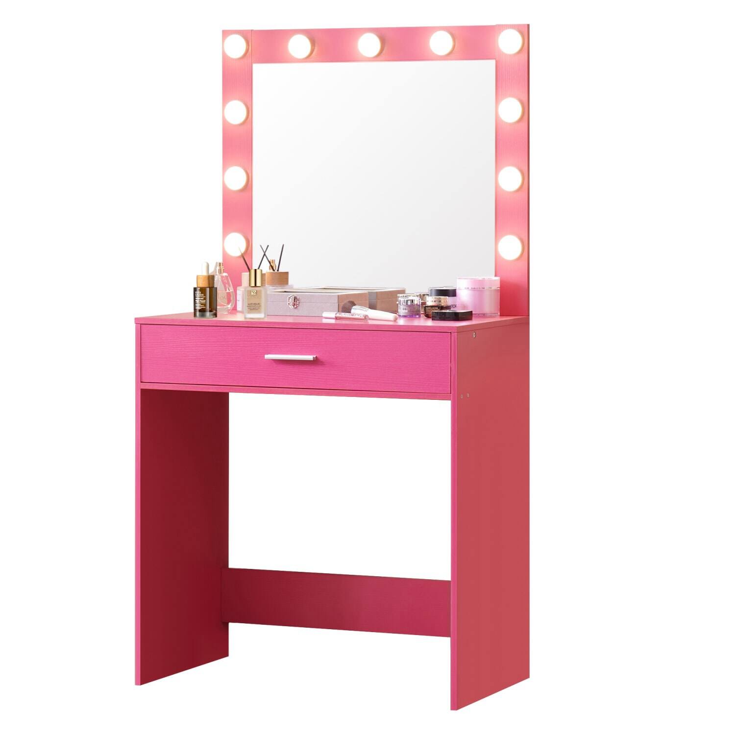 Alt View 2. Lirago - Pink Wood Dressing Table with Mirror Lights 16”D x 28”W x 53”H Dresser Desk 3 Lighting Modes - Pinck.