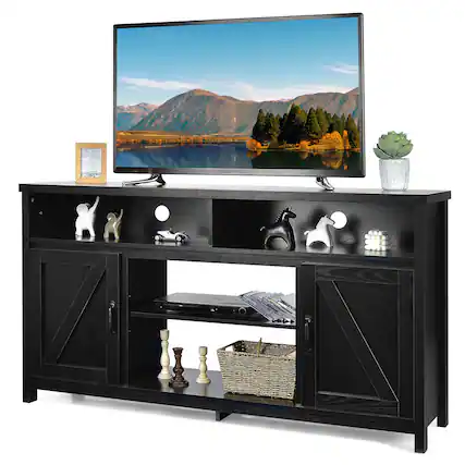 Front. Costway - Costway 59" TV Stand Media Center Console Cabinet w/ Barn Door for TV's 65" - Black.