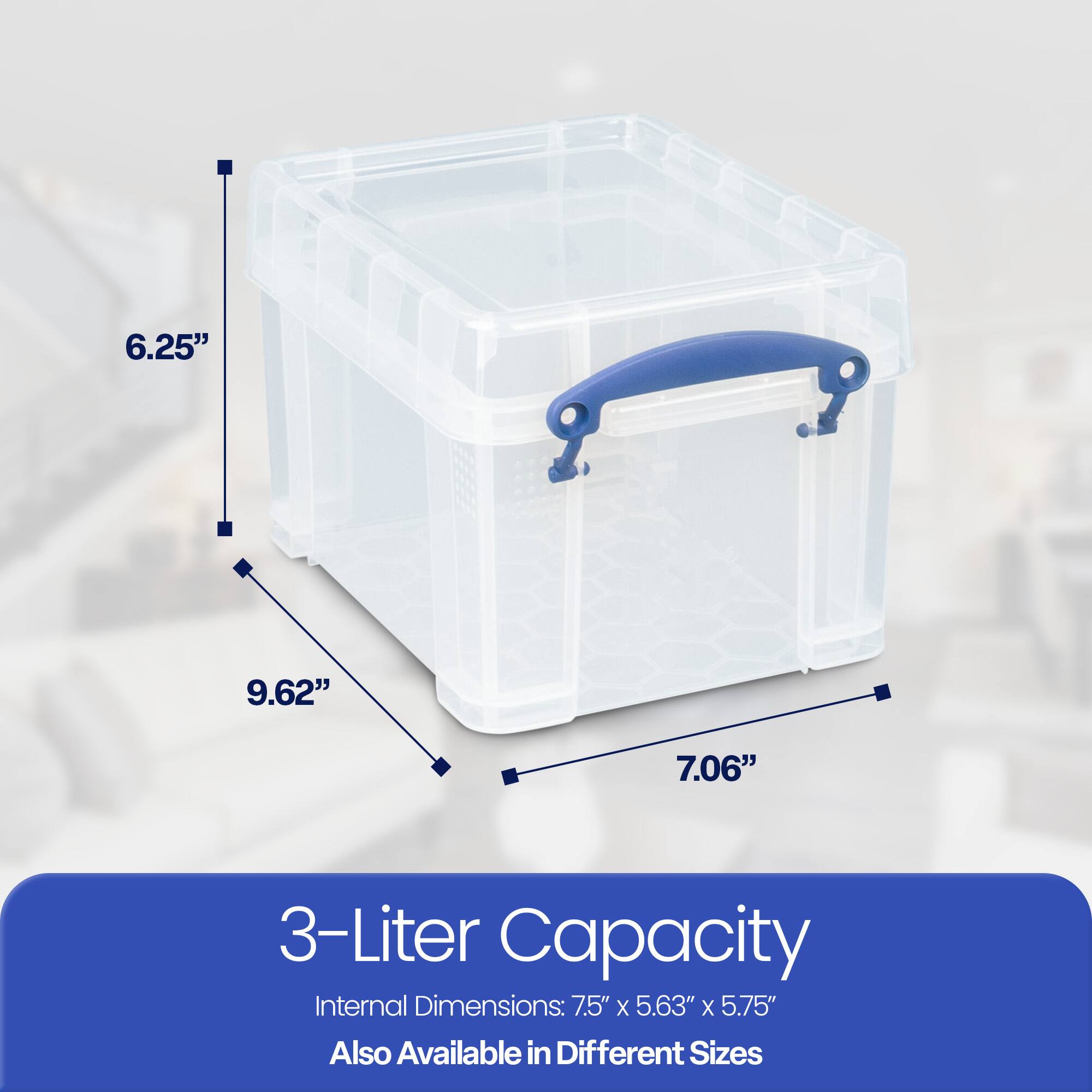 3-Liter Capacity  
Internal Dimensions: 7.5" x 5.63" x 5.75"  
Also Available in Different Sizes  

6.25"  
9.62"  
7.06"