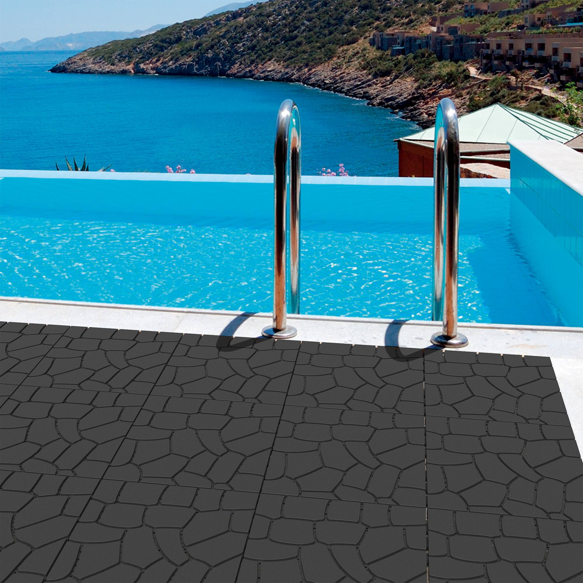 Alt View 1. APRILSOUL - 44pcs 12in New Stone Texture Interlocking Deck Tiles Indoor Outdoor Dark Gray - GRAY.