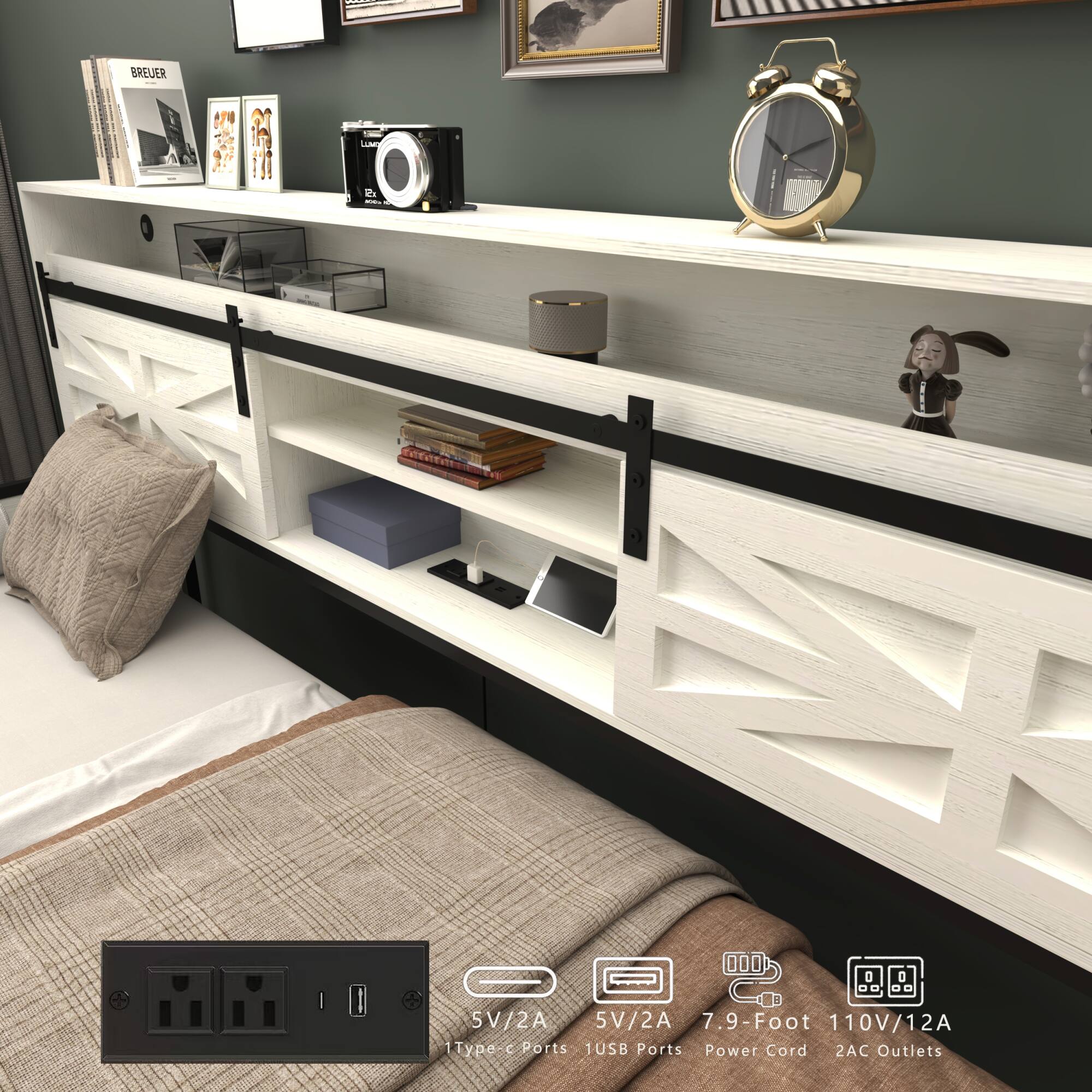 BREUER  
Me  
D SV/2A 5V/2A  
7.9-Foot 110V/12A  
1 Type C Ports  
1 USB Ports  
Power Cord  
2 AC Outlets