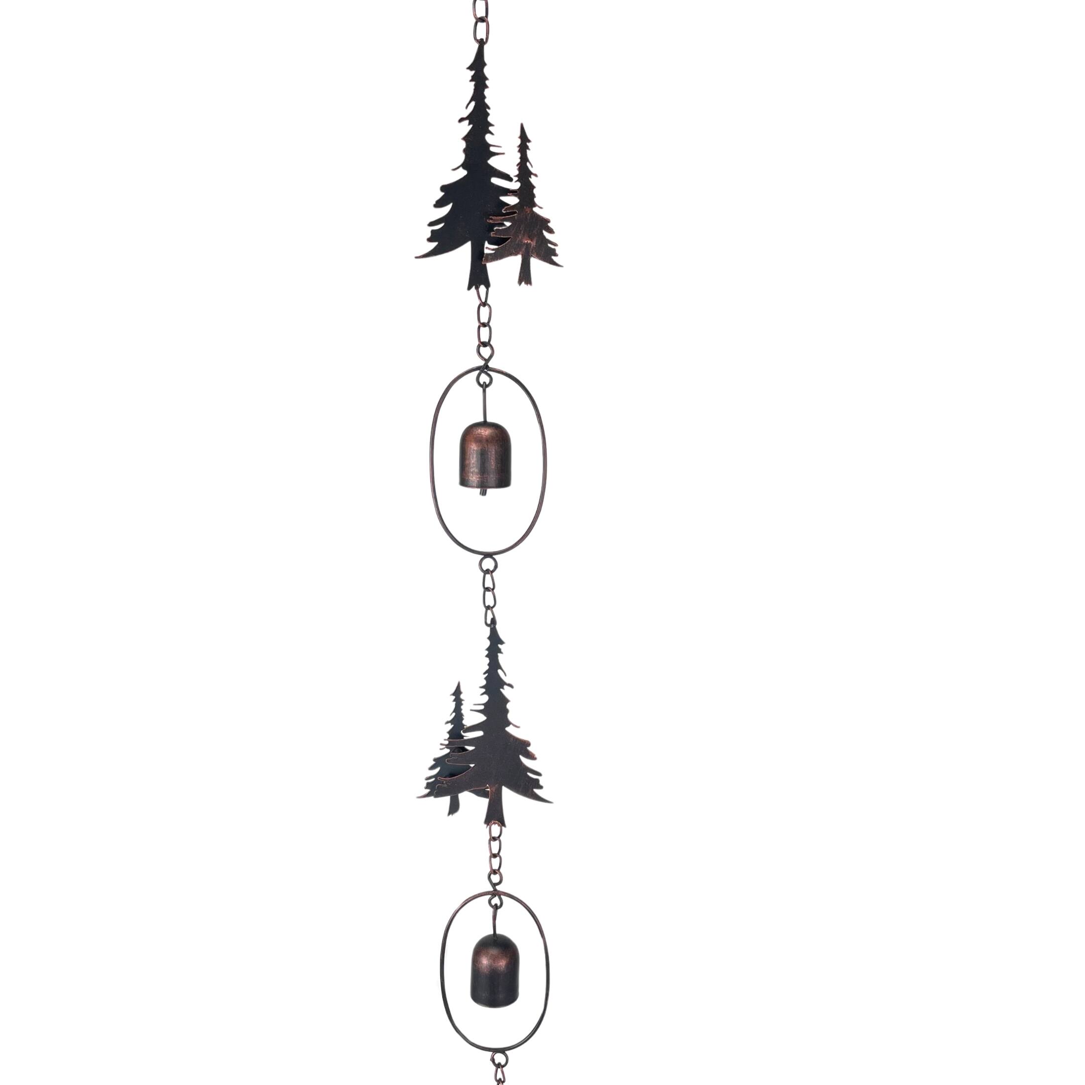 Alt View 1. Things2Die4 - 70" Metal Rain Chain - Forest Trees & Zen Bells, Aged Bronze, 3.25" Diameter - Brown.