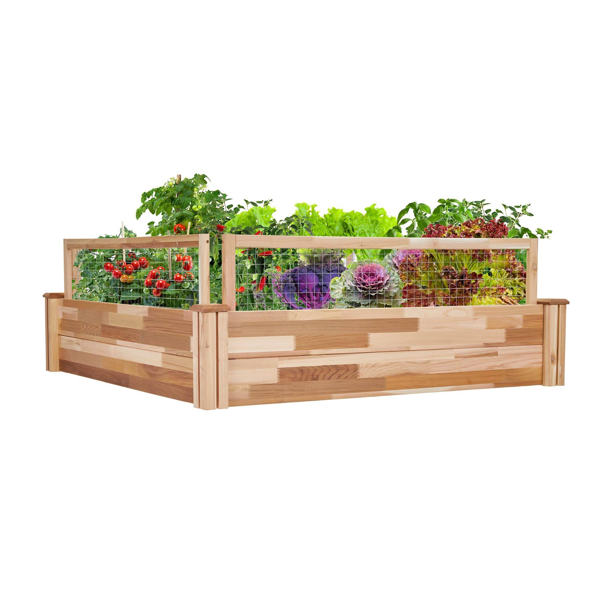 Front. Jumbl - Raised Garden Bed, 48 x 48 x 10 in, Elevated Canadian Cedar Wood Herb Garden Planter. - Brown.